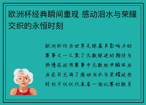 欧洲杯经典瞬间重现 感动泪水与荣耀交织的永恒时刻