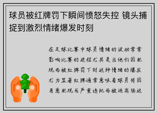 球员被红牌罚下瞬间愤怒失控 镜头捕捉到激烈情绪爆发时刻