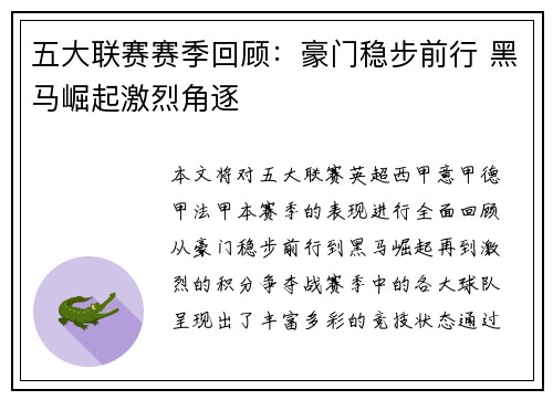 五大联赛赛季回顾：豪门稳步前行 黑马崛起激烈角逐