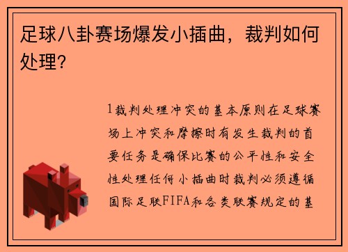 足球八卦赛场爆发小插曲，裁判如何处理？