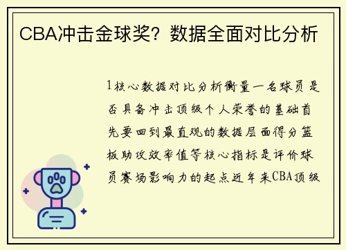 CBA冲击金球奖？数据全面对比分析